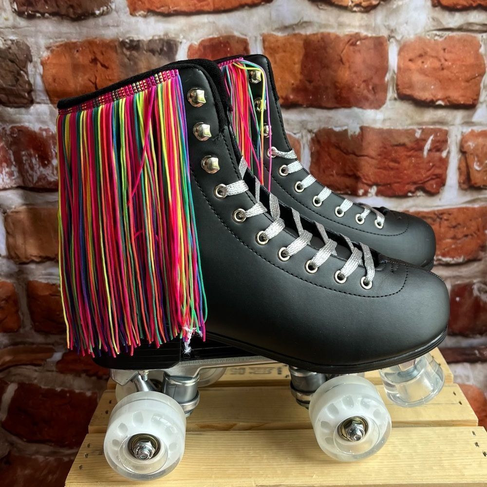 BLACK "CLuB EXX" Funkytown Roller Skates Color fringe Size: 8 See Pics PLZ - Picture 2 of 5